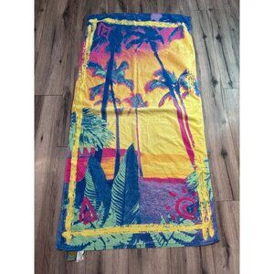 Tropical Beach Scene Cotton Towel Featuring Vibrant Sunset & Palm Trees Design 6